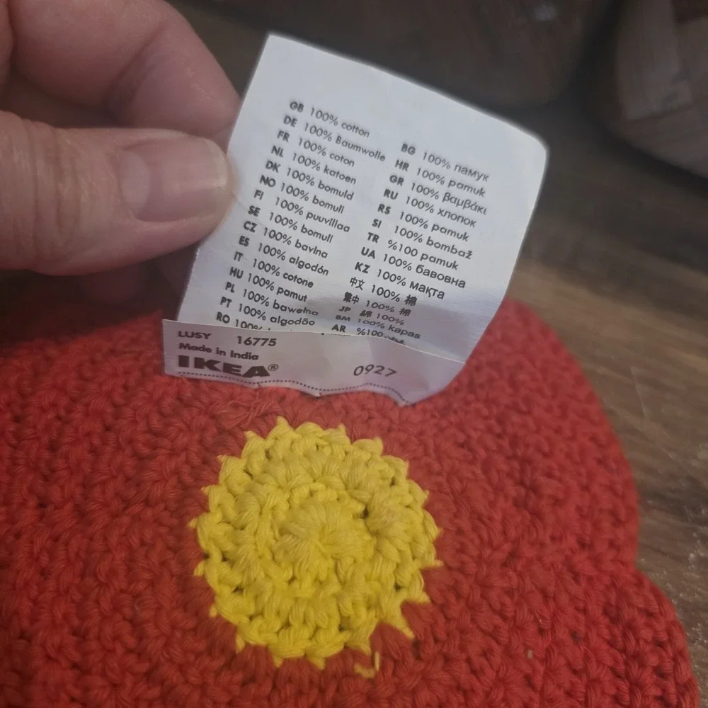 Ikea LUSY Lot of 3 Patches 100% Cotton Sewing Quilting‎ Crafts Crocheted Flowers
